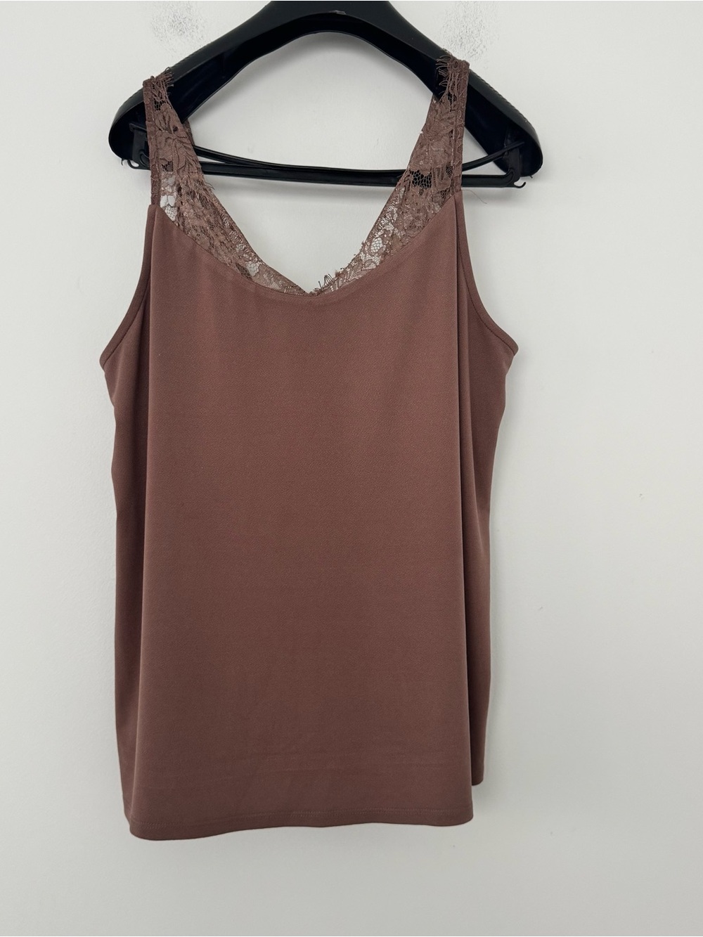Womens Babydoll Tank Top L Brown Lace Trim Camisole Stretch Layering Fairycore